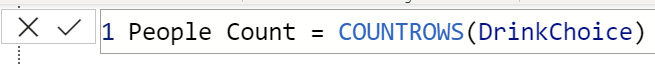 People count measure equals count rows Drink Choice table.