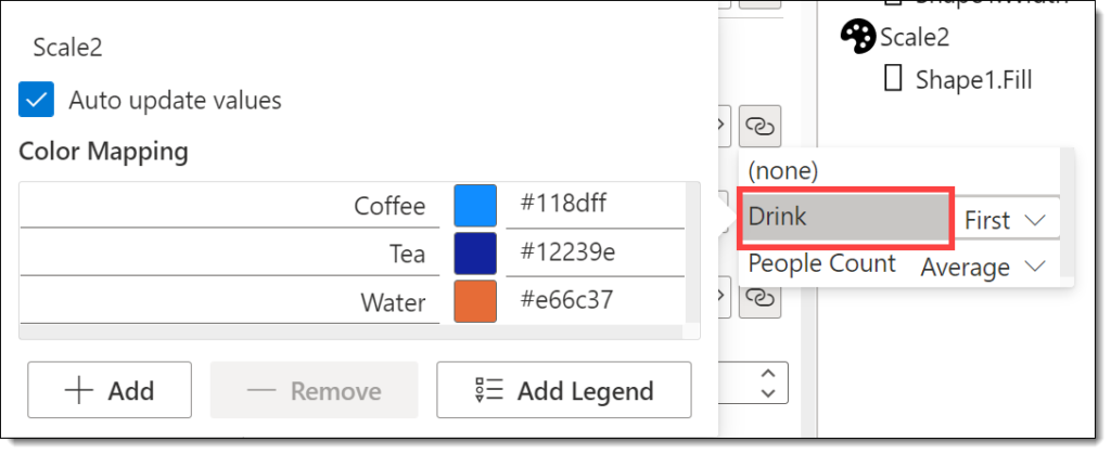 Linking Rectangle colour to drink.