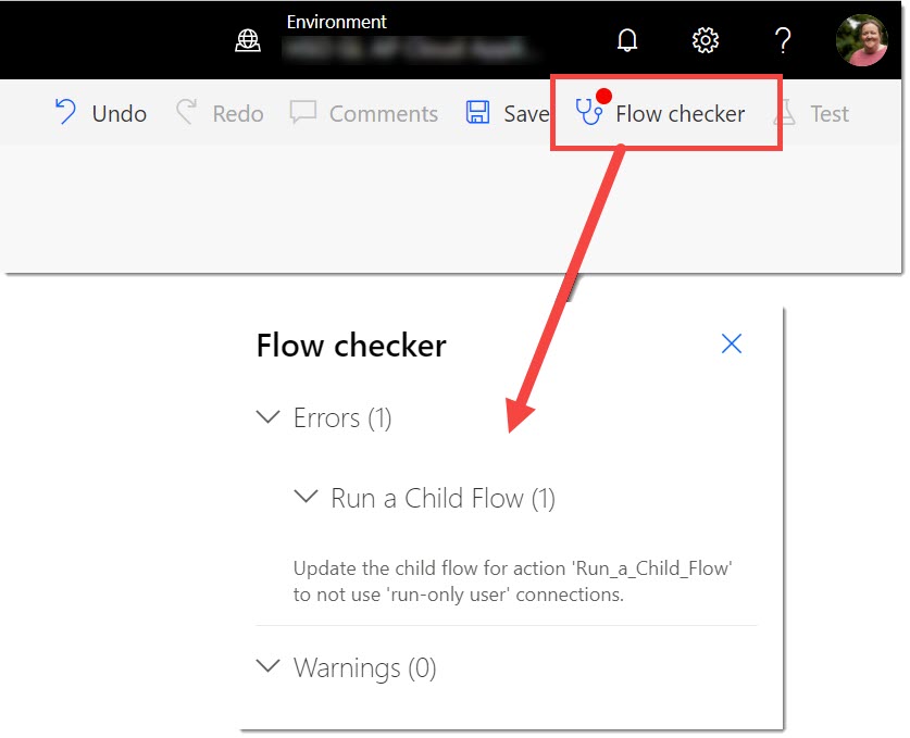 Screen showing a red dot next to flow checker in the flow window and then the results if you click on flow checker