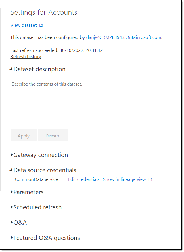 Dataset settings once complete