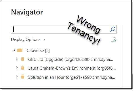 Navigator window showing the wrong tenancy