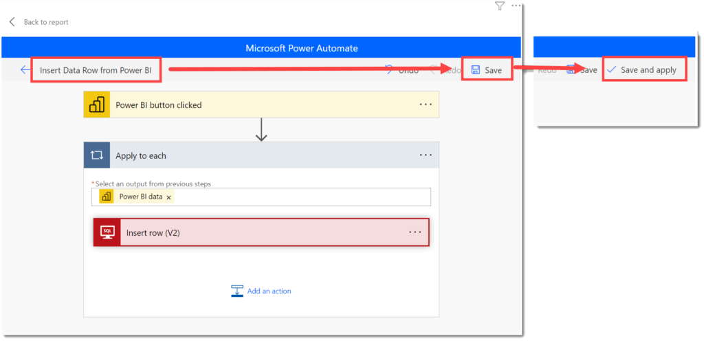 Screen shot showing the places to change the flow name, click Save and then click Save and 