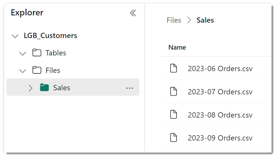 screen grab showing the folder name selected and the files listed in the main area