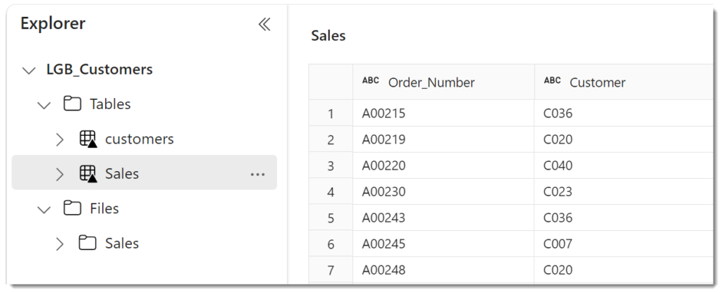 Explorer window on the left showing the list of tables inclu