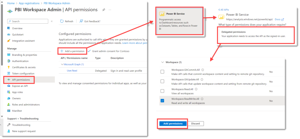 Adding an API permission steps