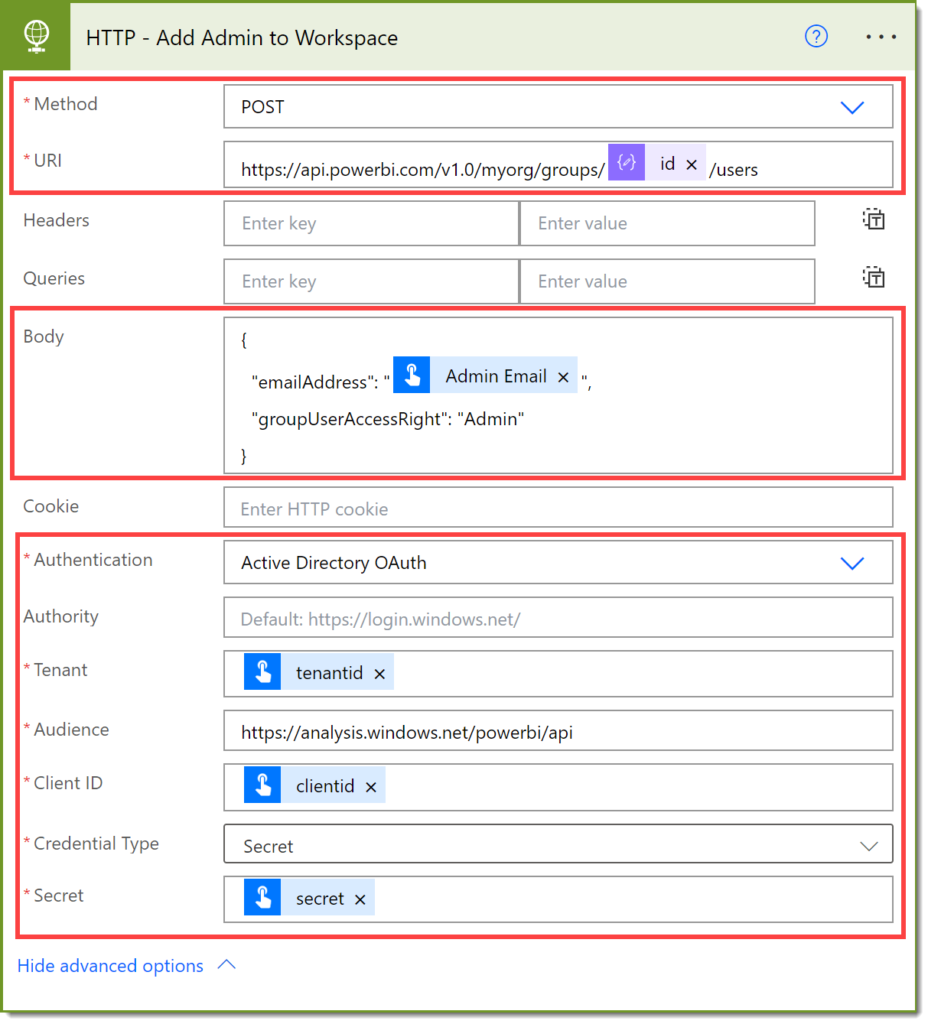 HTTP step filled in as the instructions below