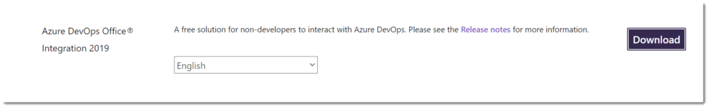 Screen grab from the link showing the item to download, Azure DevOps Office Integration 2019