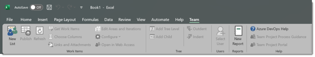 Team ribbon in Excel