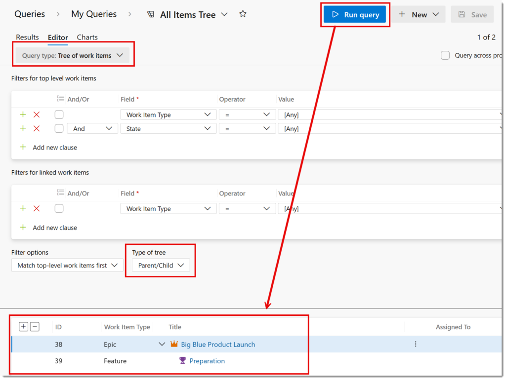 creating a tree query in DevOps