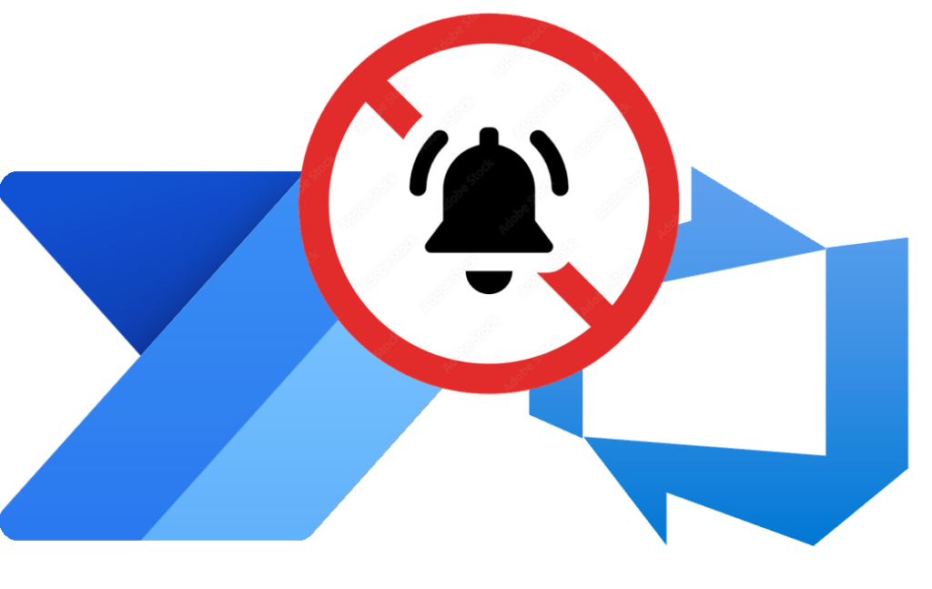 Power Automate and DevOps icons with a no notifications icon
