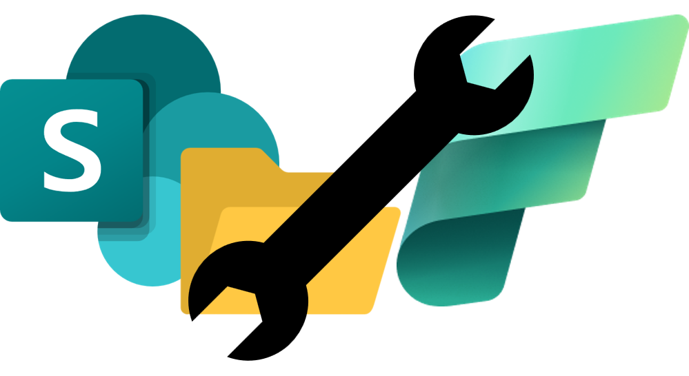 SharePoint and Fabric logos with a spanner in the front