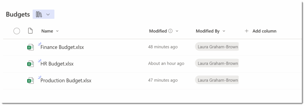 SharePoint library containing 3 files.