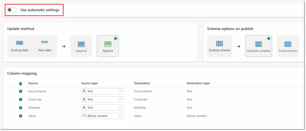 Showing options for append or replace