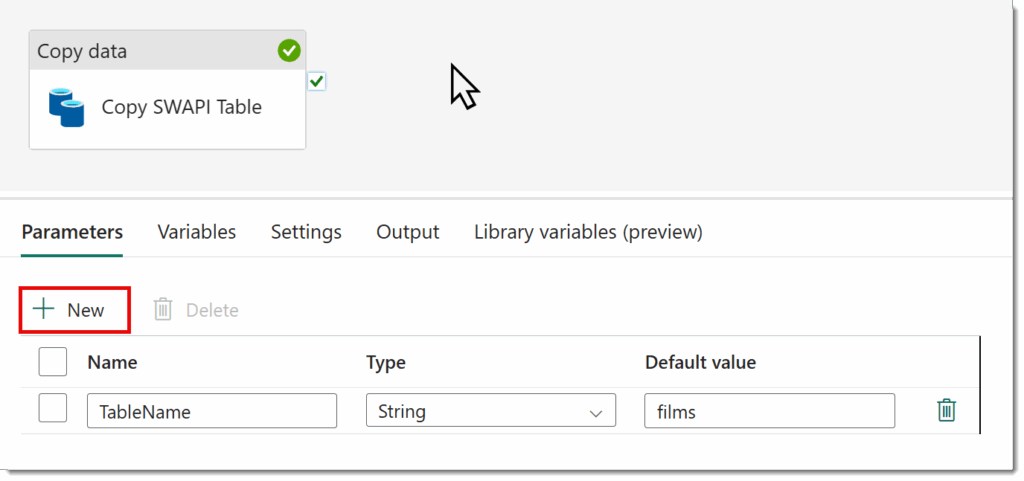 panel to create Data Pipeline with Parameters
