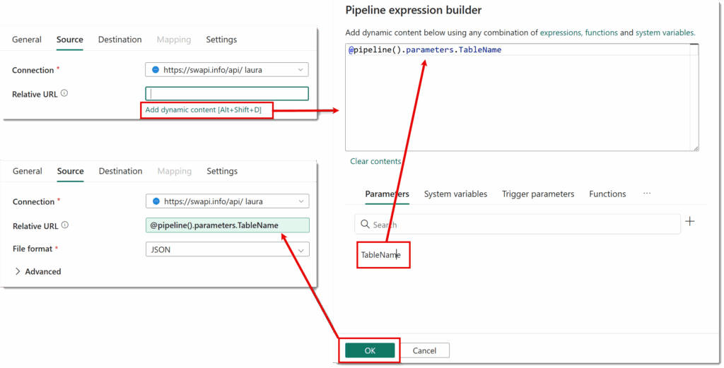 Using the parameter value in the Relative URL box