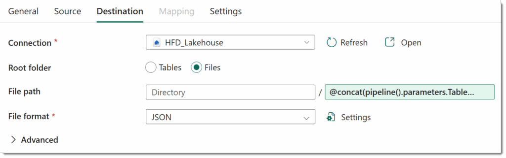Destination details with an expression in the File Path